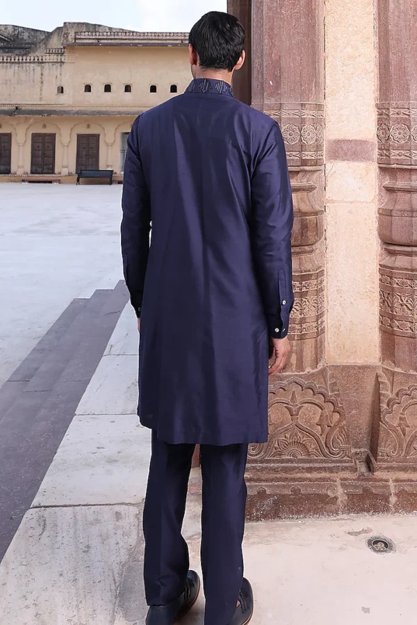 Navy Blue Katan Silk Kurta Set - Image 2
