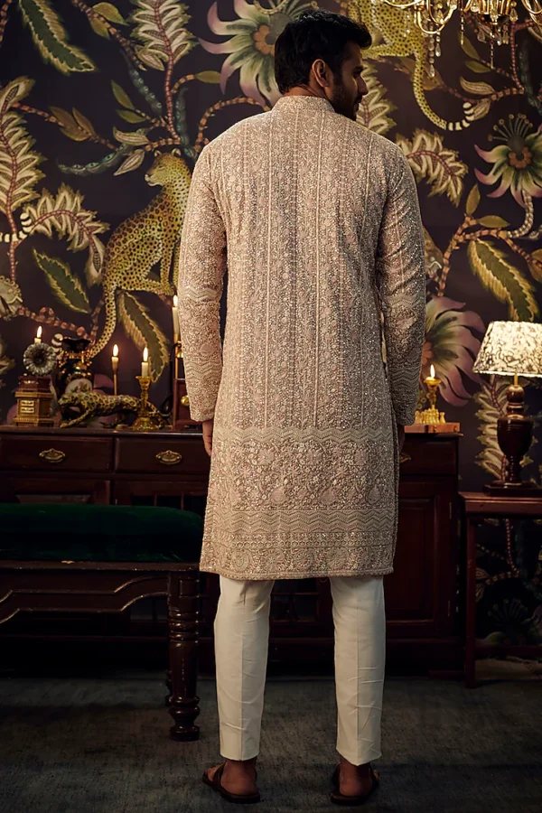 Mud Pink Georgette Thread Embroidered Chikankari Kurta Set - Image 2