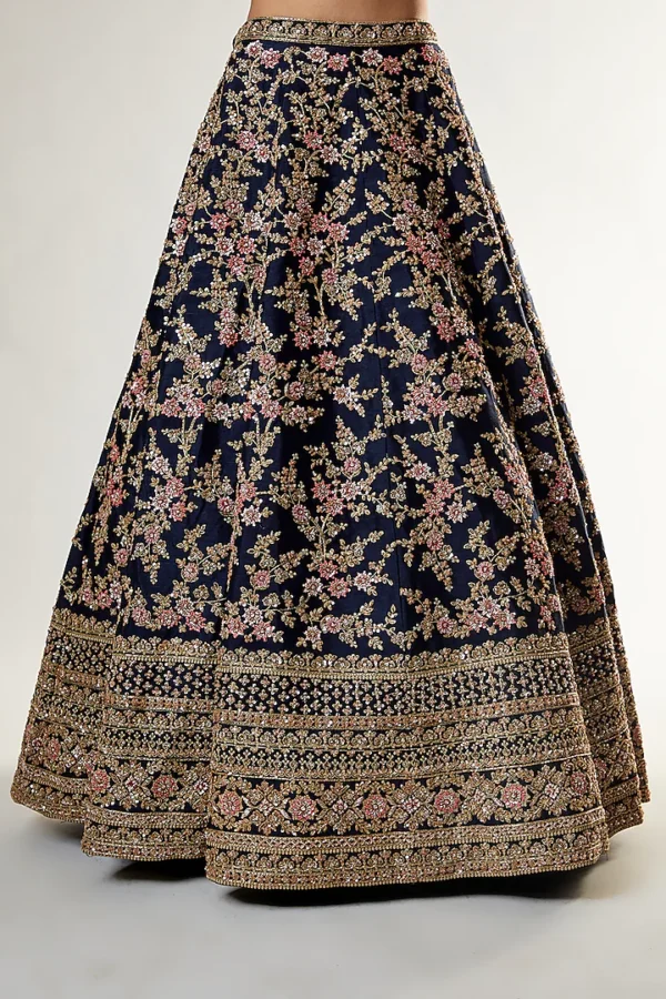 Navy Raw Silk Zardosi Embroidered Lehenga Set - Image 3