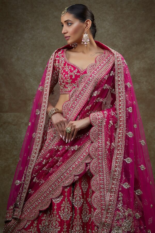 Pink Raw Silk Embroidered Lehenga Set - Image 4