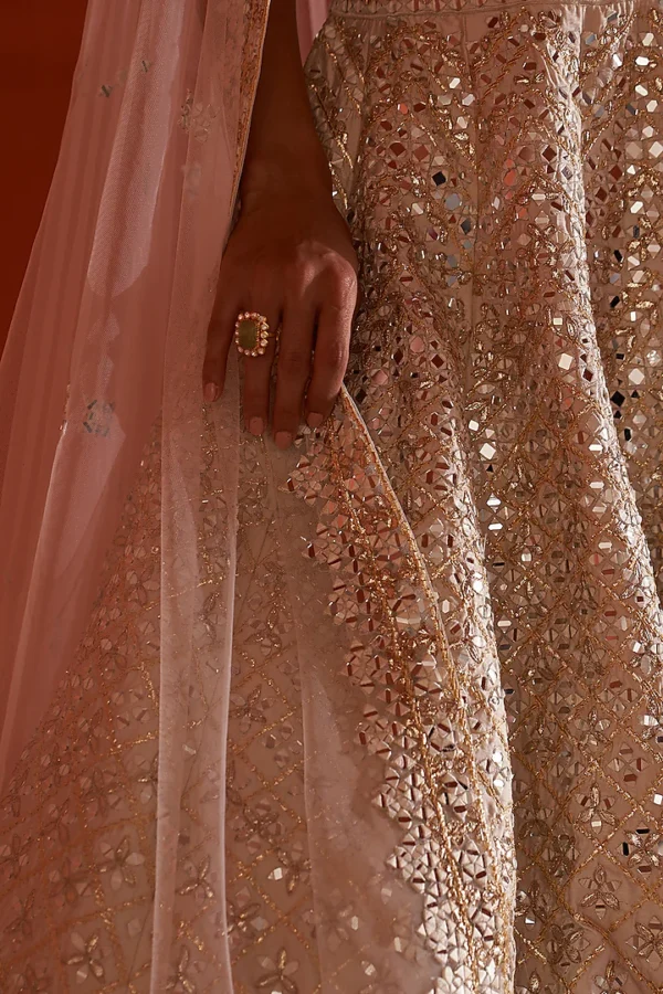 Ivory Raw Silk Embroidered Lehenga Set - Image 3